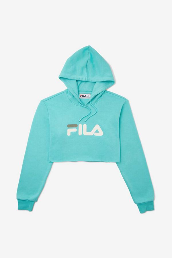 Fila Lalage Crop Women's Hoodies - Blue Turquoise/White,NZ 473-63940